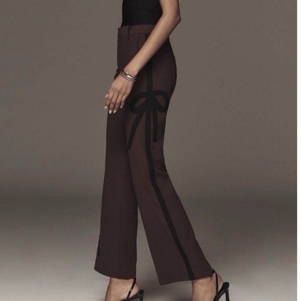 Maeve By Anthropologie Ribbon Slim Flare Trouser Pant Maroon Sz 12 Tall Coquette - Picture 2 of 7